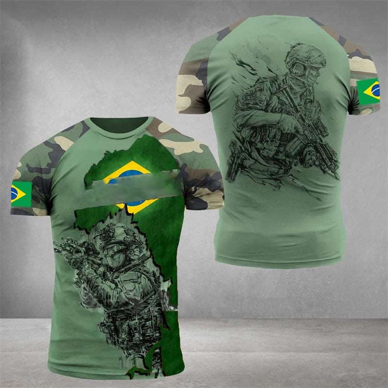 2022 Brazil Men's T-Shirts Veterans National Flag Tops Summer Tee Short Sleeve Shirt 3d Print Graphic T-Shirt Oversized Clothes - Amazhona 