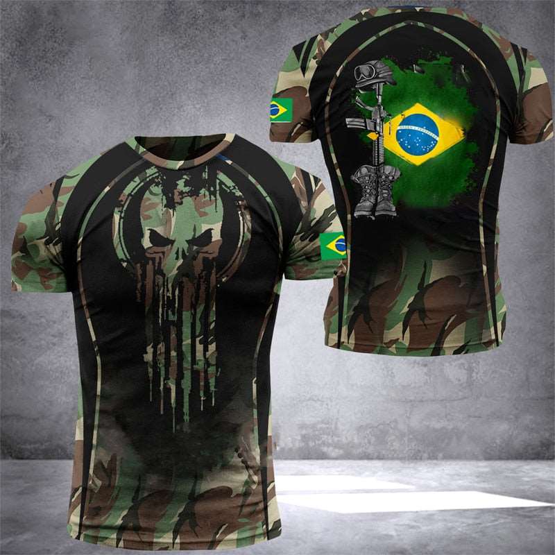 2022 Brazil Men's T-Shirts Veterans National Flag Tops Summer Tee Short Sleeve Shirt 3d Print Graphic T-Shirt Oversized Clothes - Amazhona 