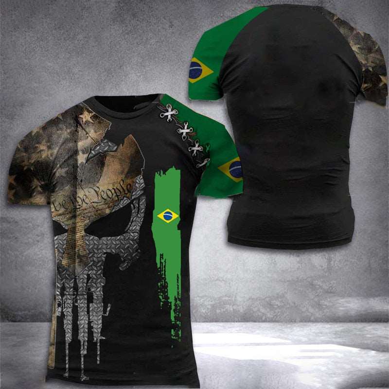 2022 Brazil Men's T-Shirts Veterans National Flag Tops Summer Tee Short Sleeve Shirt 3d Print Graphic T-Shirt Oversized Clothes - Amazhona 