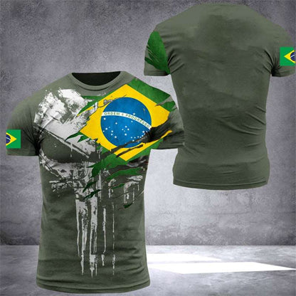 2022 Brazil Men's T-Shirts Veterans National Flag Tops Summer Tee Short Sleeve Shirt 3d Print Graphic T-Shirt Oversized Clothes - Amazhona 