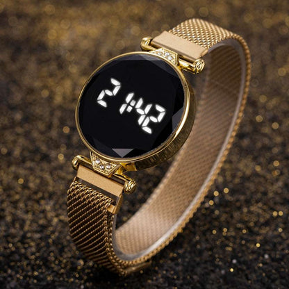 2022 Luxury Women's Watches Rose Gold Stainless Steel Ladies Wristwatch LED Digital Watch for Women Electronic Clock Reloj Mujer - Amazhona 