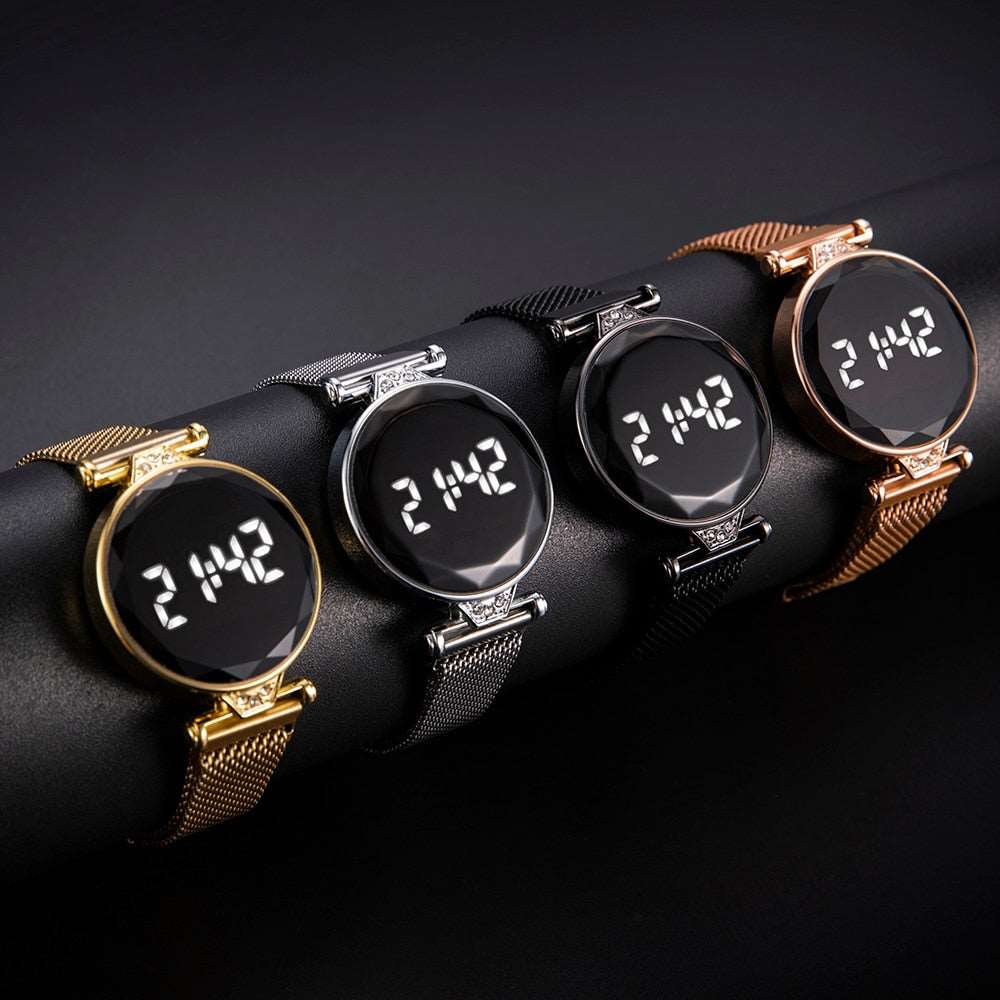 2022 Luxury Women's Watches Rose Gold Stainless Steel Ladies Wristwatch LED Digital Watch for Women Electronic Clock Reloj Mujer - Amazhona 