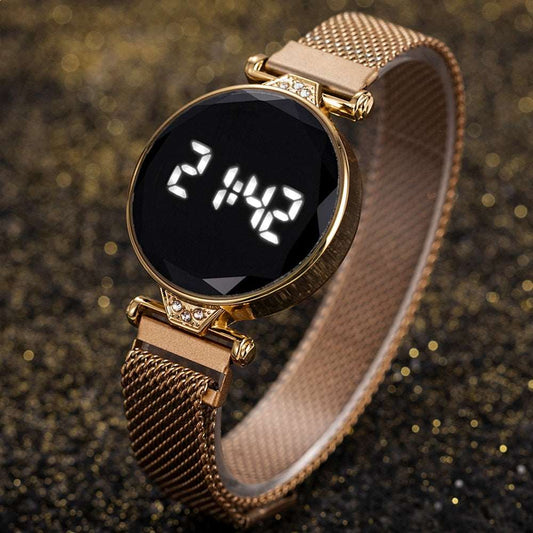 2022 Luxury Women's Watches Rose Gold Stainless Steel Ladies Wristwatch LED Digital Watch for Women Electronic Clock Reloj Mujer - Amazhona 