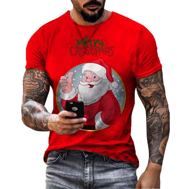 2022 Mens Funny Cartoon Santa Printed Red T Shirts Mens Christmas Fashion Short Sleeve Top T Shirts - Amazhona 