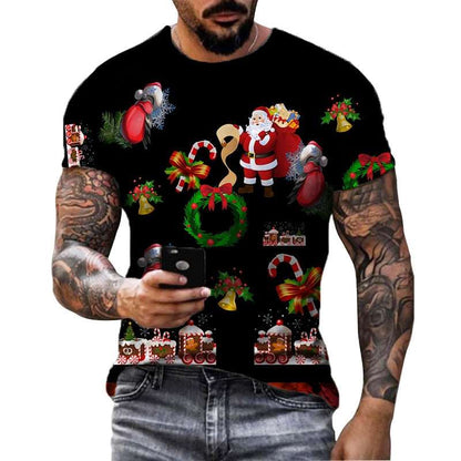 2022 Mens Funny Cartoon Santa Printed Red T Shirts Mens Christmas Fashion Short Sleeve Top T Shirts - Amazhona 