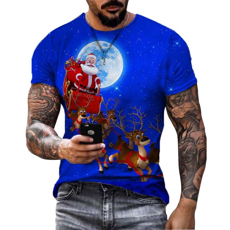 2022 Mens Funny Cartoon Santa Printed Red T Shirts Mens Christmas Fashion Short Sleeve Top T Shirts - Amazhona 