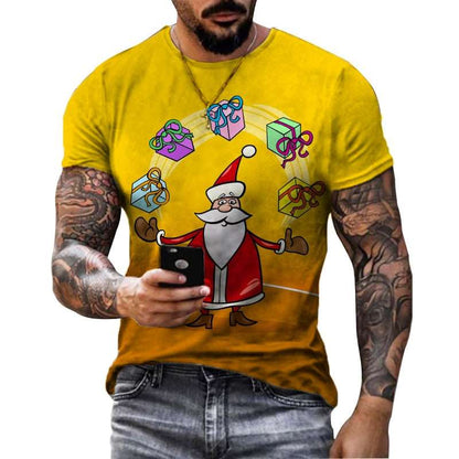 2022 Mens Funny Cartoon Santa Printed Red T Shirts Mens Christmas Fashion Short Sleeve Top T Shirts - Amazhona 