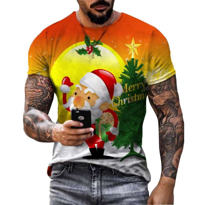 2022 Mens Funny Cartoon Santa Printed Red T Shirts Mens Christmas Fashion Short Sleeve Top T Shirts - Amazhona 