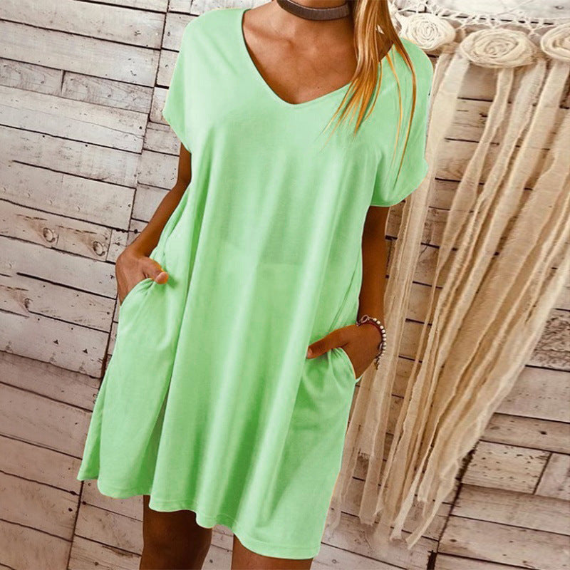 Short sleeve large solid dress - Amazhona 