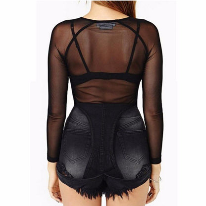 Black transparent mesh bottoming shirt - Amazhona 