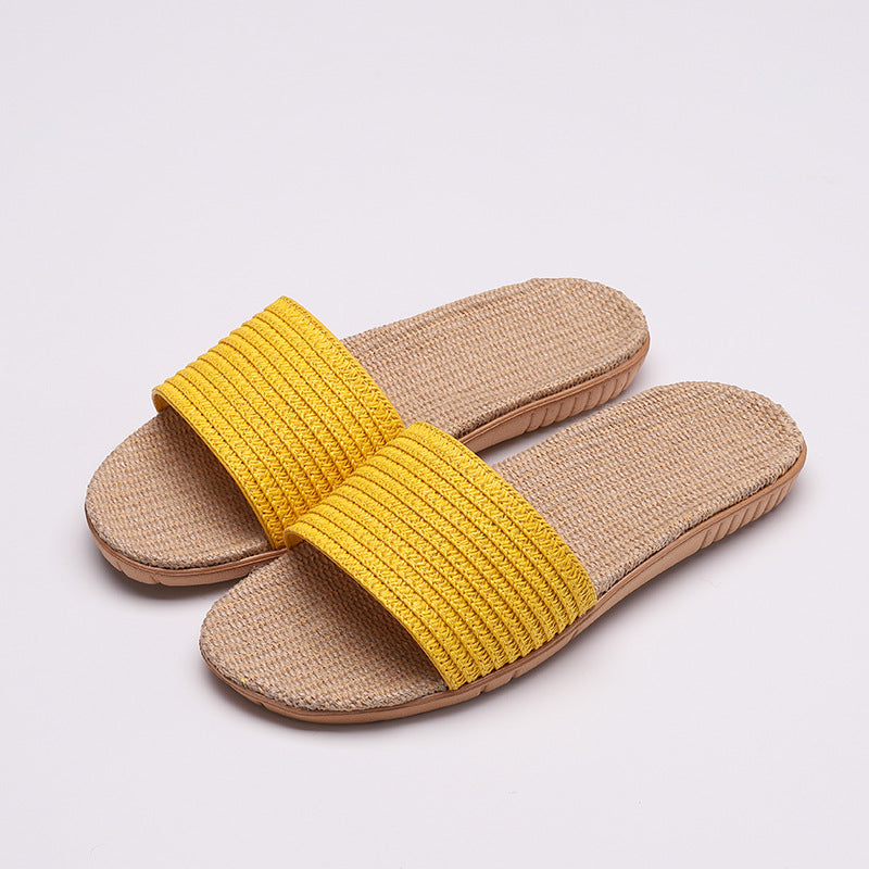 Solid color linen slippers non-slip sandals and slippers - Amazhona 