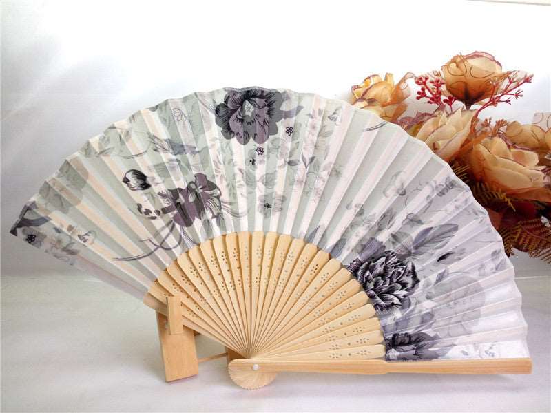 21CM Japanese style bamboo flower silk fan - Amazhona 