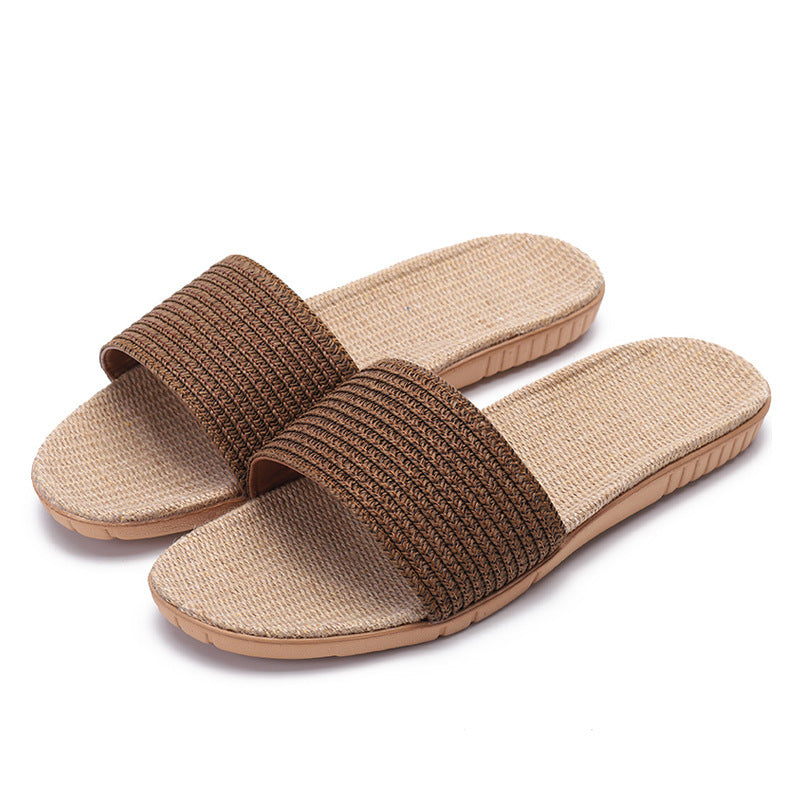 Solid color linen slippers non-slip sandals and slippers - Amazhona 