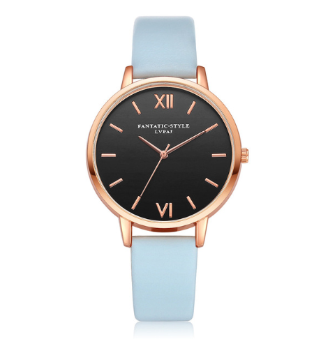 PU leather strap rose gold fashion casual fashion watch ladies black dial watch female models - Amazhona 