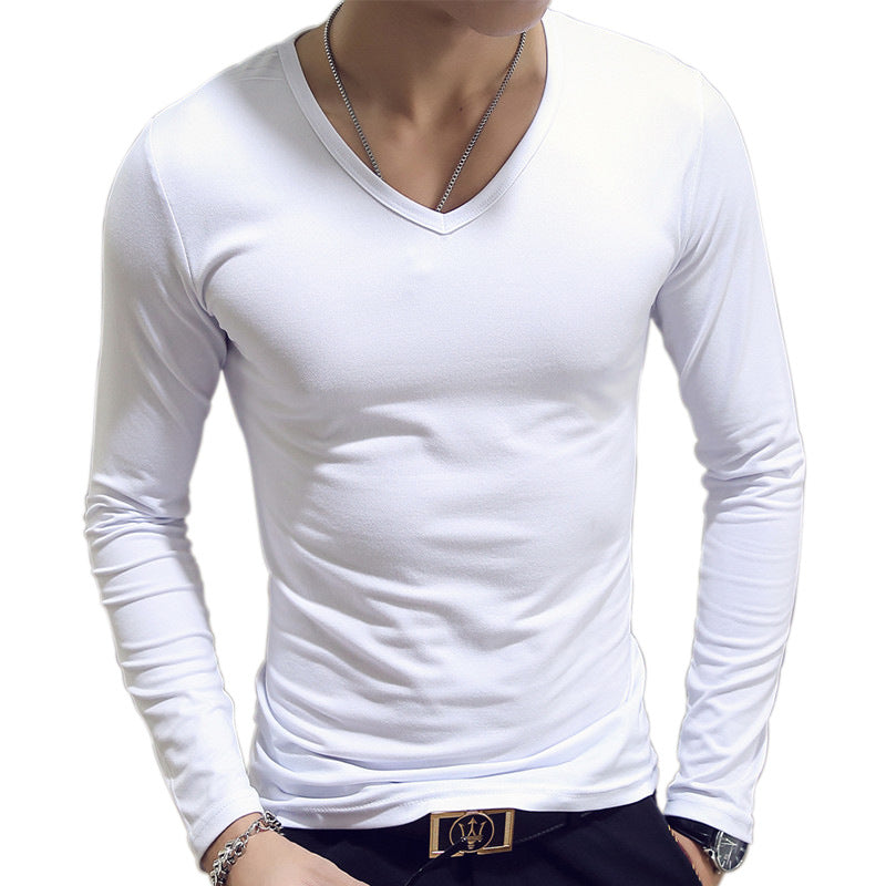 Slim-Fit Solid Color Round Neck Pullover Men's - Amazhona 