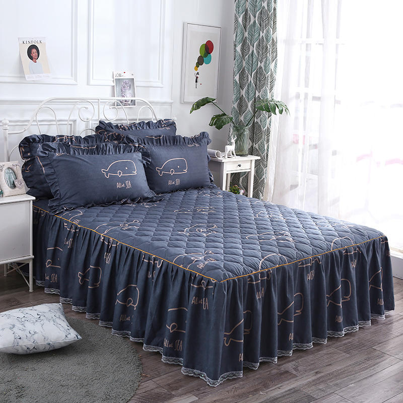 Twill Thickened Bedspread Bed Skirt Single Product Bed Skirt Three-piece Suit - Amazhona 