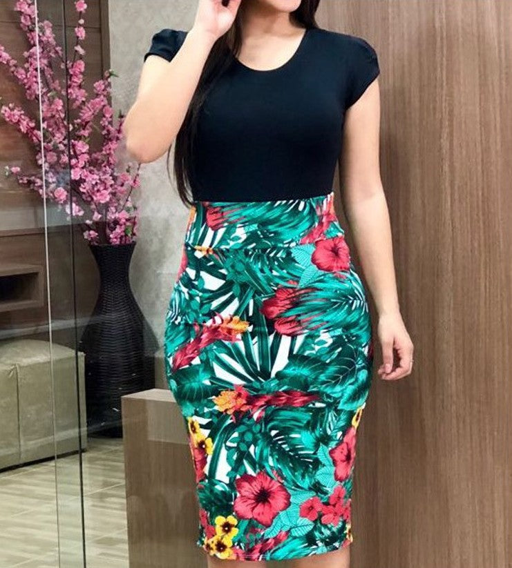 Printed Office Midi Pencil Dress Large Women Dress - Amazhona 