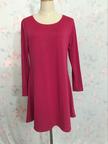 Solid color long-sleeved loose slim dress - Amazhona 