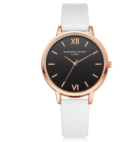 PU leather strap rose gold fashion casual fashion watch ladies black dial watch female models - Amazhona 