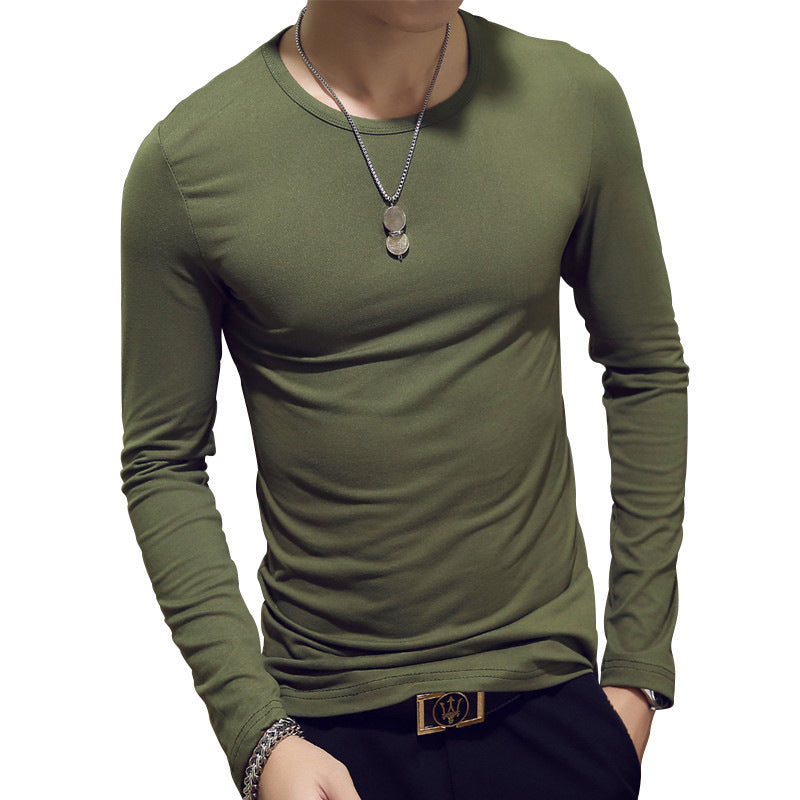 Slim-Fit Solid Color Round Neck Pullover Men's - Amazhona 