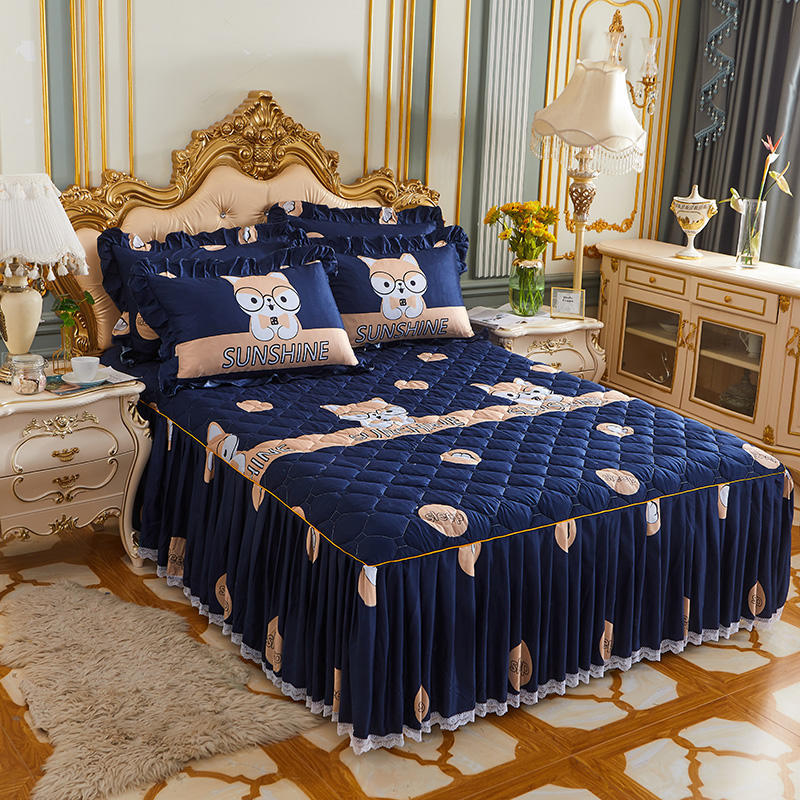 Twill Thickened Bedspread Bed Skirt Single Product Bed Skirt Three-piece Suit - Amazhona 