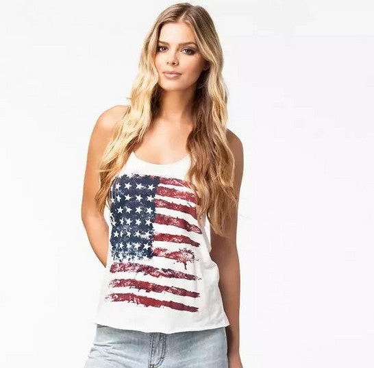 American flag print vest vintage distressed T-shirt top - Amazhona 