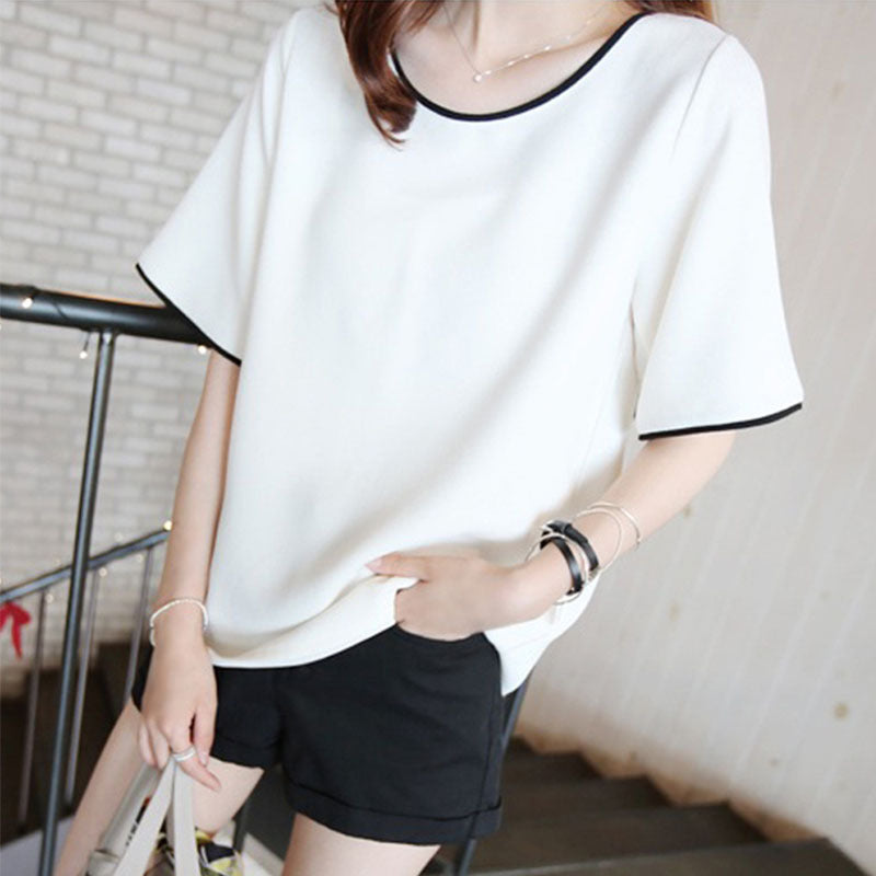 Solid color oversized short-sleeved bottoming shirt - Amazhona 