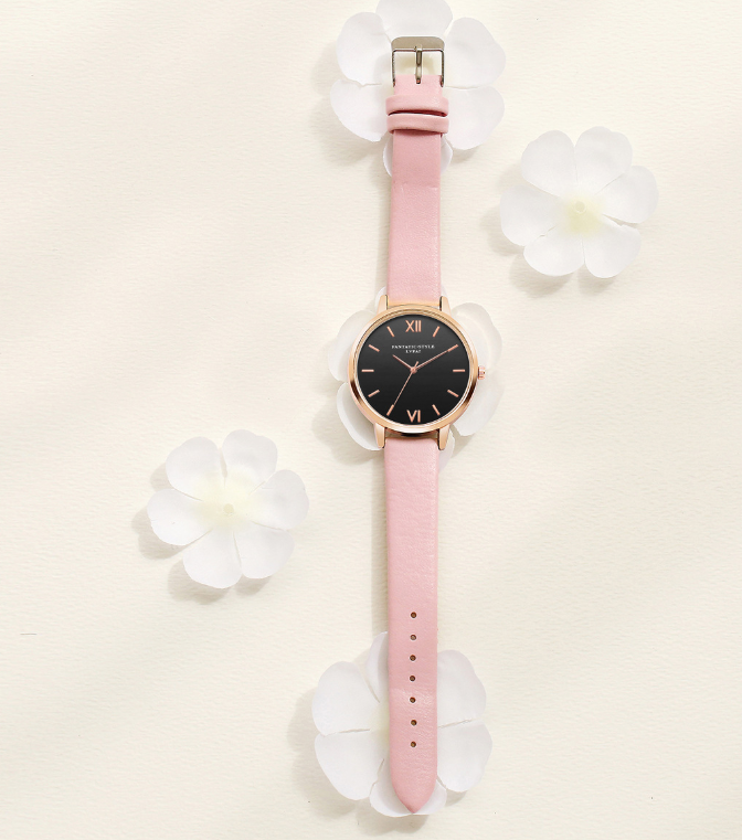 PU leather strap rose gold fashion casual fashion watch ladies black dial watch female models - Amazhona 