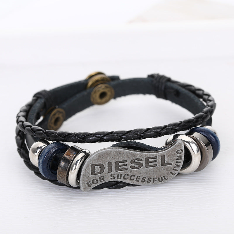 Men's Punk Retro Cowhide Bracelet Multilayer Woven Bracelet - Amazhona 