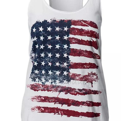 American flag print vest vintage distressed T-shirt top - Amazhona 