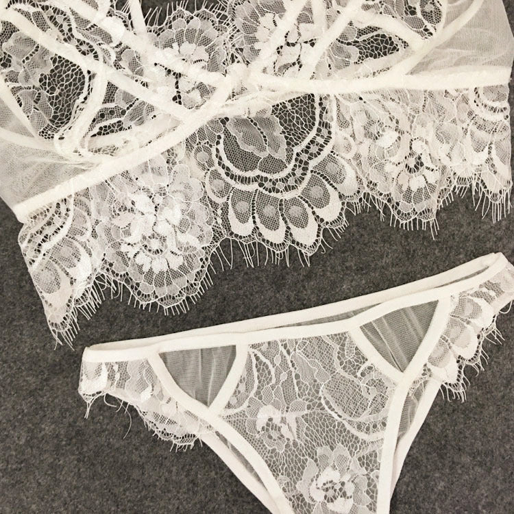 Sexy underwear eyelash lace three-point sexy suit