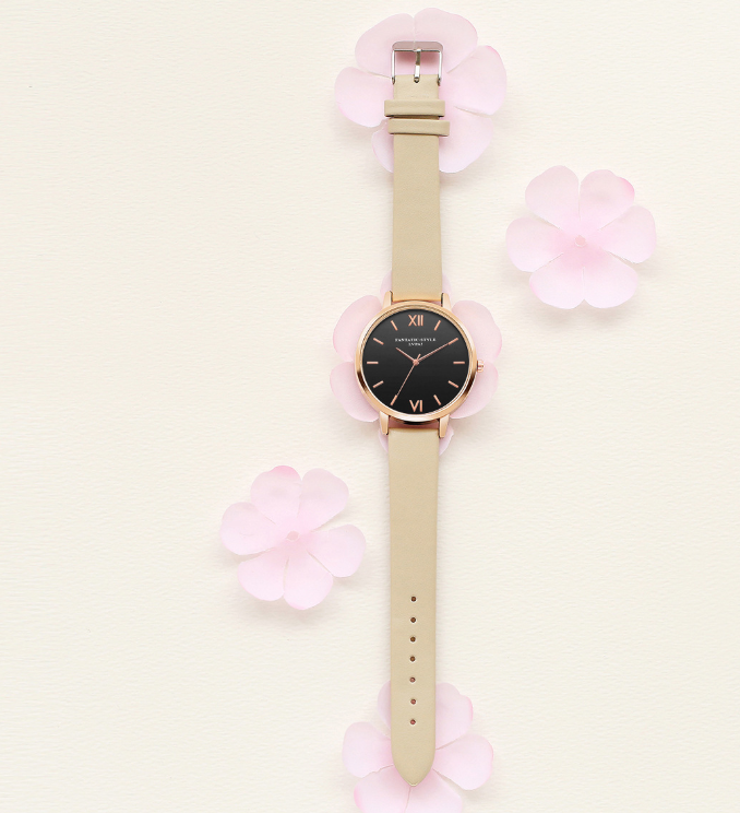 PU leather strap rose gold fashion casual fashion watch ladies black dial watch female models - Amazhona 