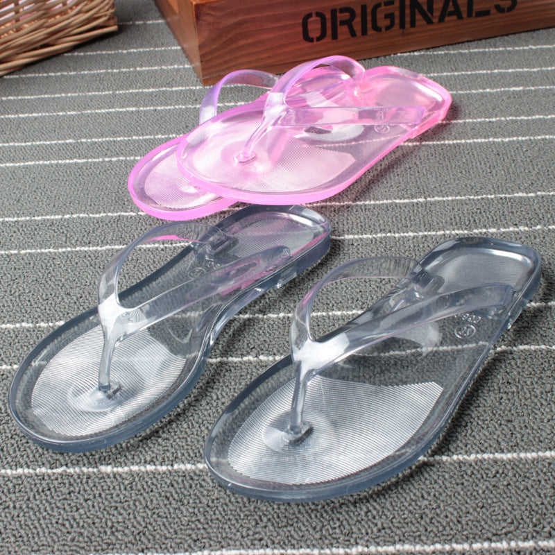 Crystal transparent student flat with flip-flops flip-flops beach seaside sandals and slippers - Amazhona 