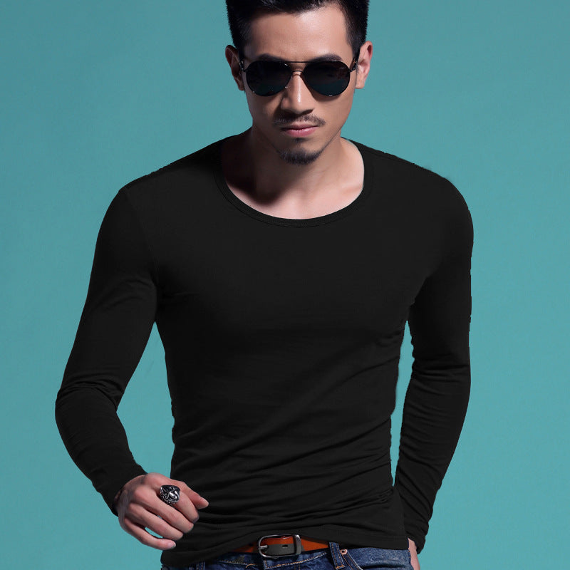 Men's Slim V-neck Bottoming Shirt Solid Color T-shirt - Amazhona 