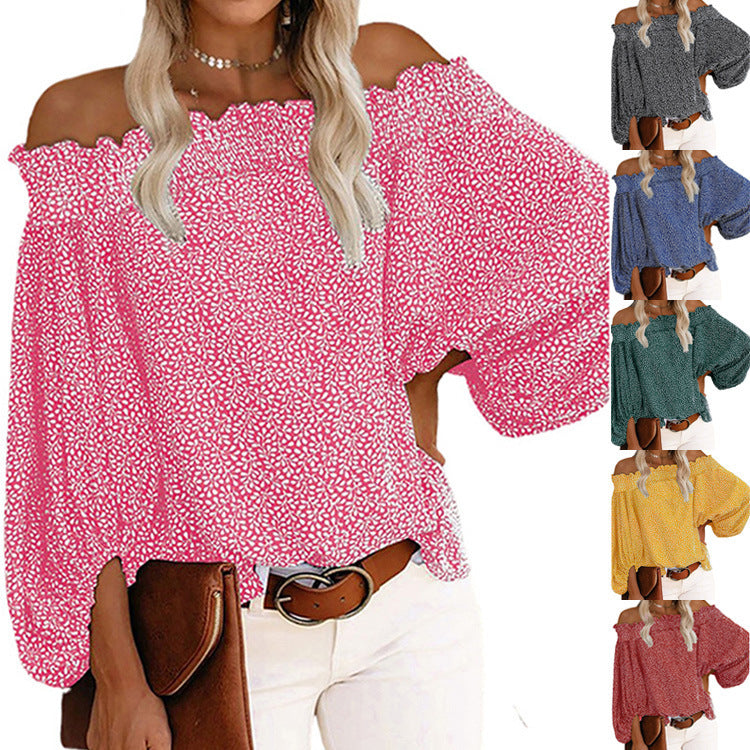 Sexy One-neck Off-the-shoulder Long-sleeved Chiffon Shirt - Amazhona 