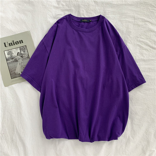 Loose solid color short sleeve T-shirt - Amazhona 