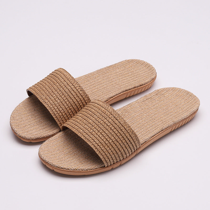 Solid color linen slippers non-slip sandals and slippers - Amazhona 