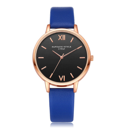 PU leather strap rose gold fashion casual fashion watch ladies black dial watch female models - Amazhona 