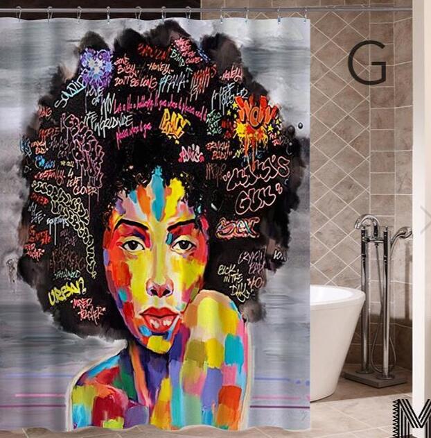 Diseño de arte Graffiti arte Hip Hop chica africana con pelo negro gran pendiente con cortina de ducha de edificio moderno para la decoración del baño