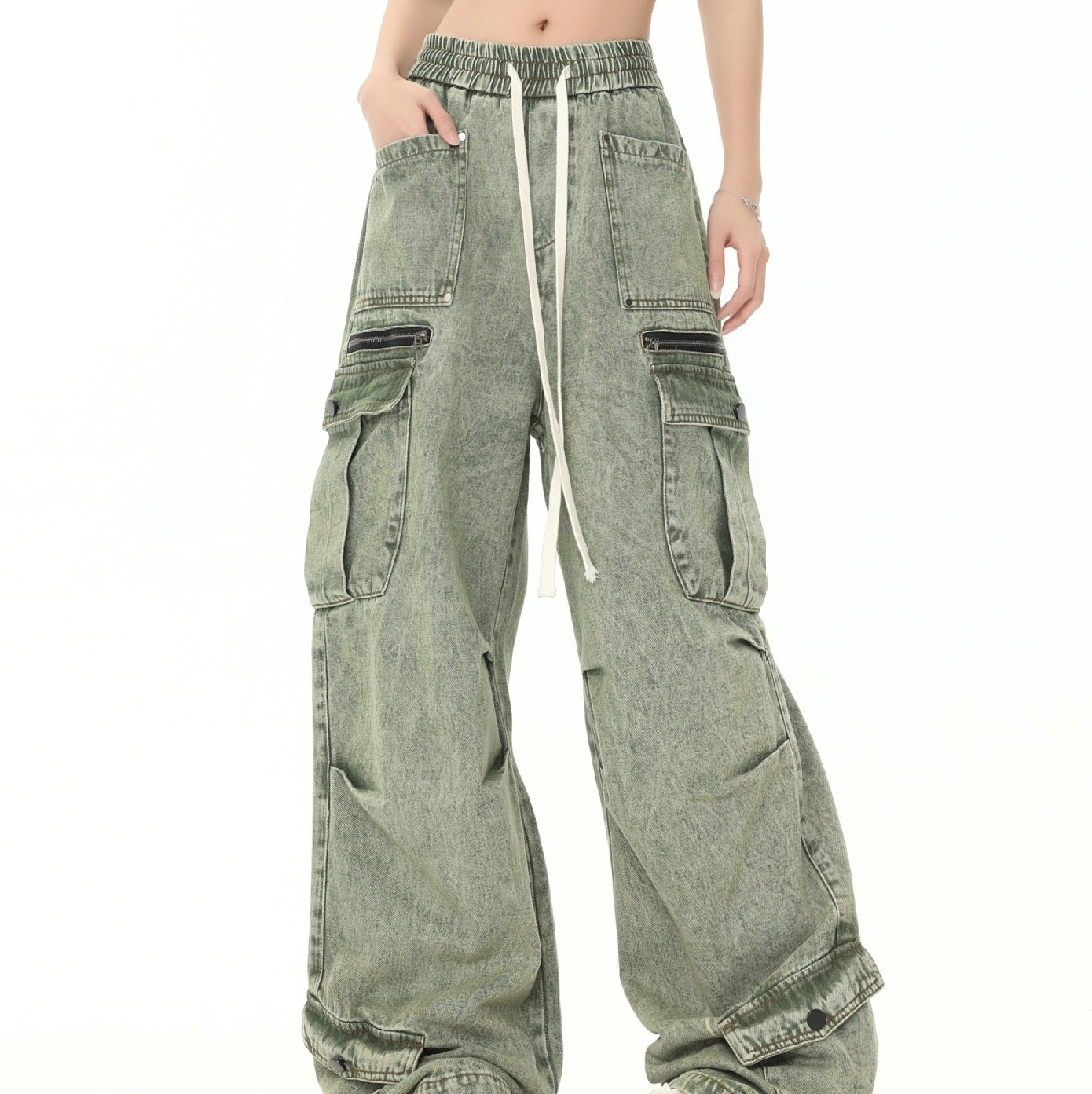 Men's And Women's Same Style American-style Distressed Heavy Industry Straight Leisure Cargo Jeans