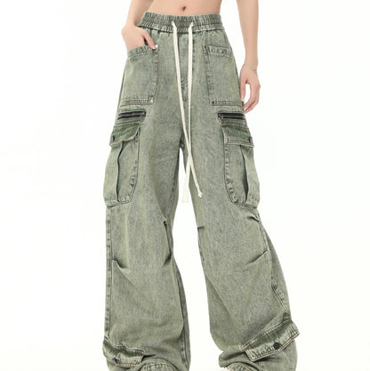 Men's And Women's Same Style American-style Distressed Heavy Industry Straight Leisure Cargo Jeans