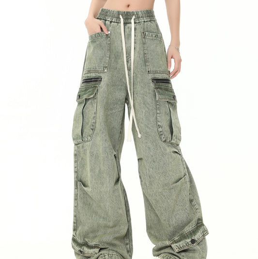 Men's And Women's Same Style American-style Distressed Heavy Industry Straight Leisure Cargo Jeans