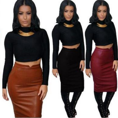 Faux leather high waist skirt - Amazhona 