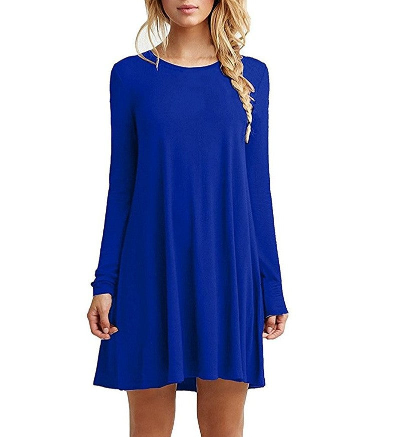 Solid color long-sleeved loose slim dress - Amazhona 