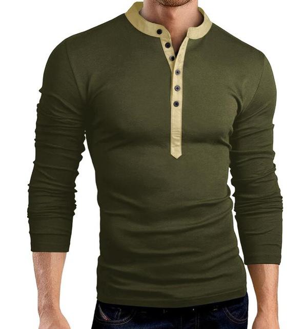 Solid color fashion big V-neck long-sleeved slim T-shirt bottoming shirt - Amazhona 