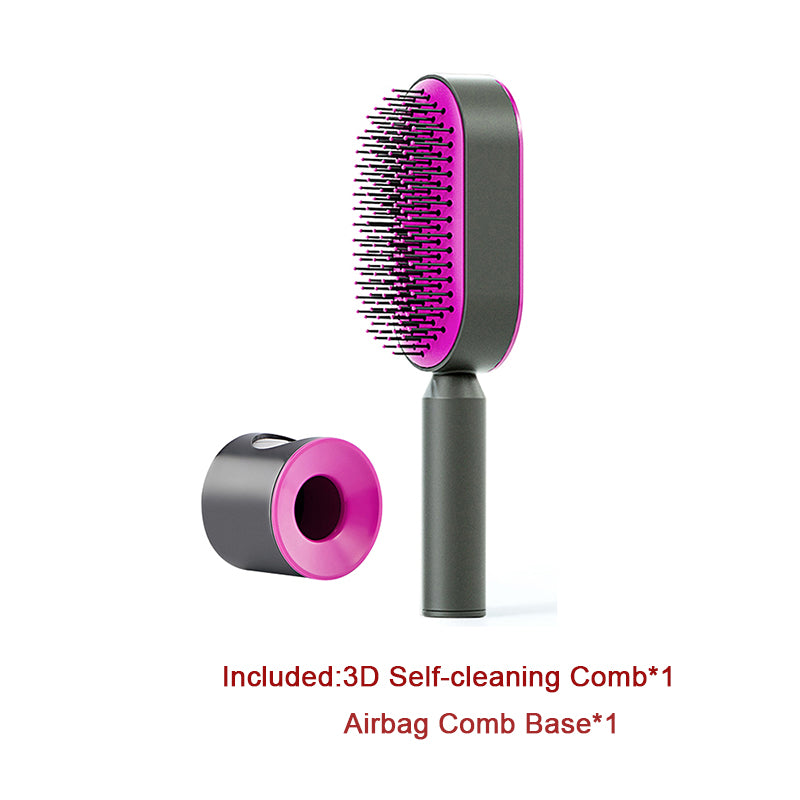 Self Cleaning Hair Brush For Women One-key Cleaning Hair Loss Airbag Massage Scalp Comb Anti-Static Hairbrush - Amazhona 