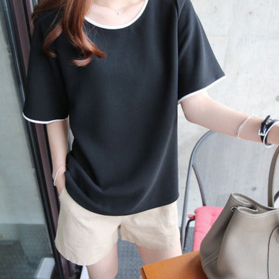 Solid color oversized short-sleeved bottoming shirt - Amazhona 