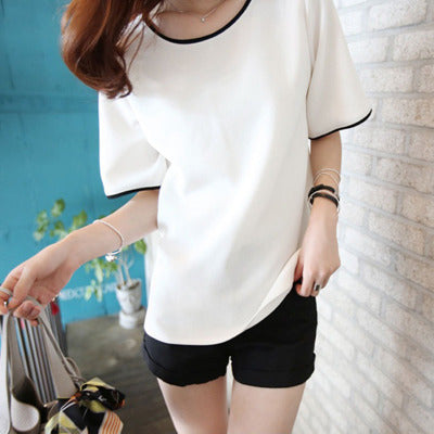 Solid color oversized short-sleeved bottoming shirt - Amazhona 