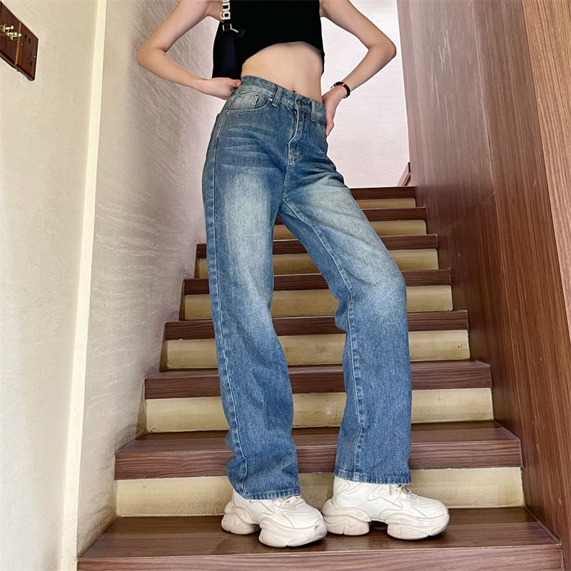 Women's Fashionable Retro Straight High Waist Jeans