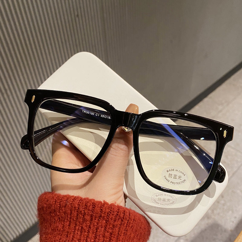 Vintage Black Frame Frosted Large Frame Round Face Thin Glasses Anti-glare Girl - Amazhona 